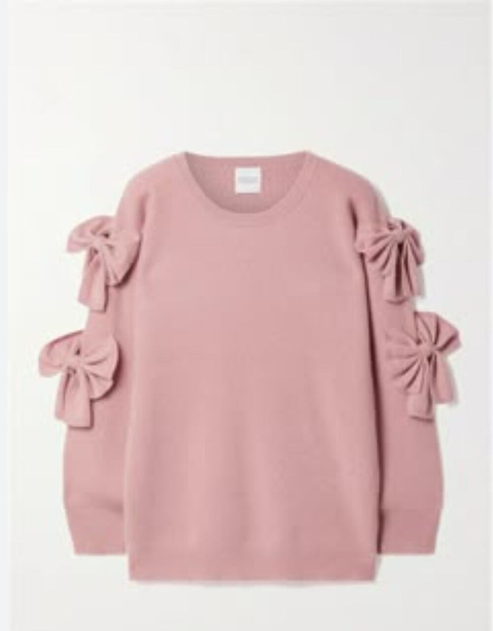 Madeleine Thompson Cashmere Pastel Pink Ribbed Knit Coquete Pullover Bow Sweater